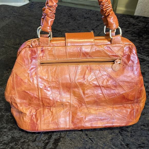 Vintage Leather Giraffe Embroidered Patchwork Metallic Embossed Purse Leaf Gold - Picture 9 of 14